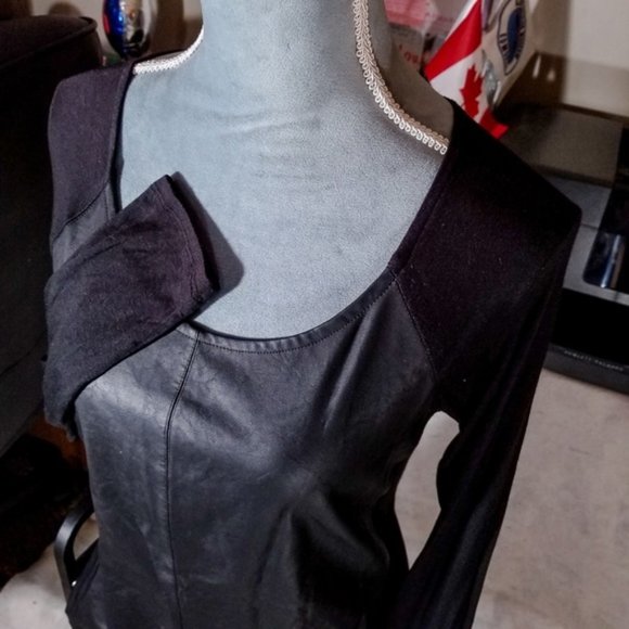 Mossimo Black Faux Leather Long Sleeve Cowl Top - Picture 2 of 8